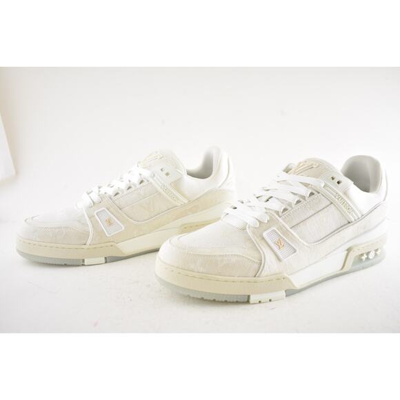 Louis Vuitton Beige Denim Monogram White Low Top Trainer Sneaker UK 9 US 10 11 - Picture 13 of 16